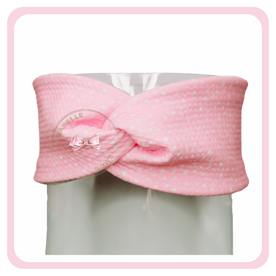 BaBelle Bows Earmuffs Pink Snow Dots Headwrap