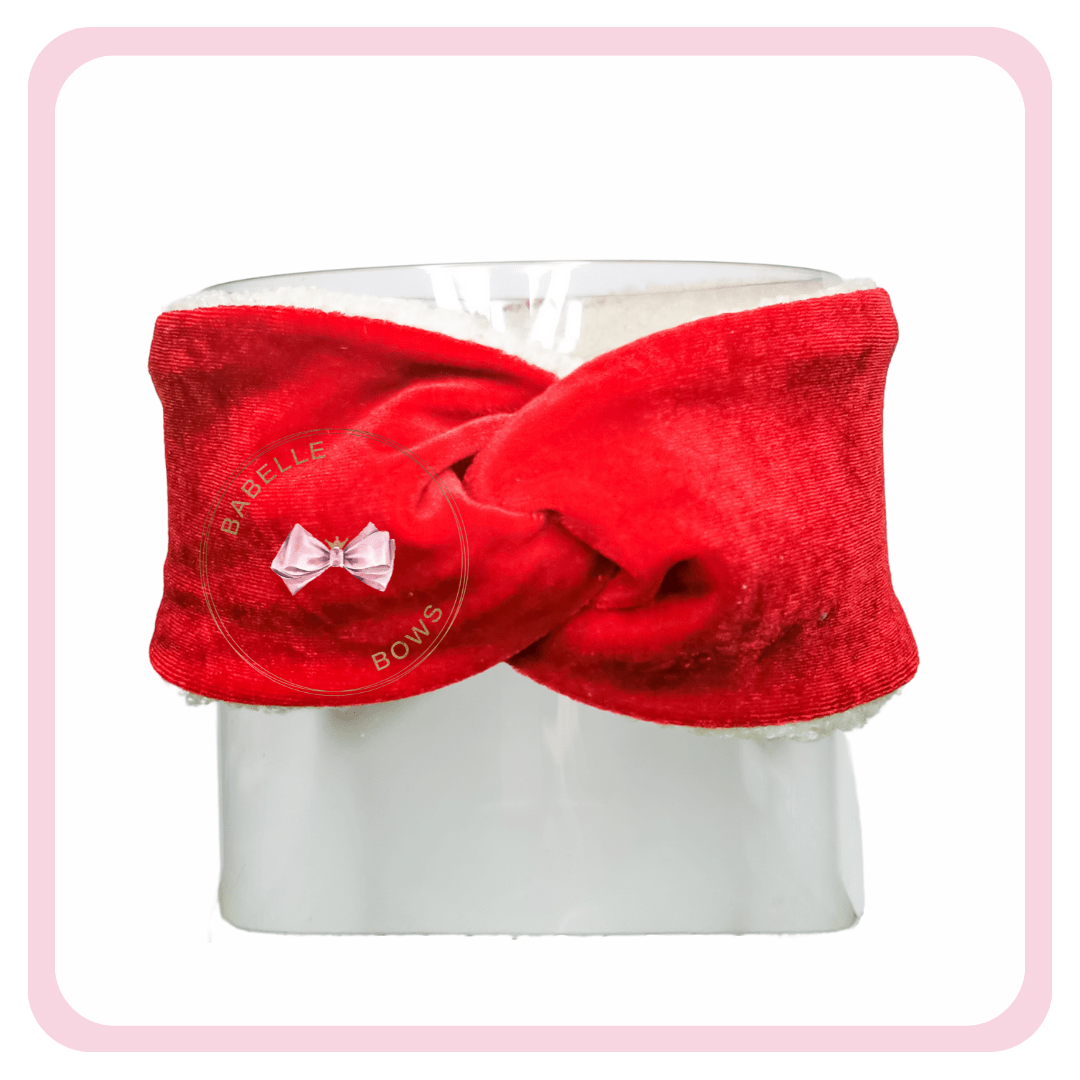 BaBelle Bows Earmuffs Red Velvet & Sherpa Headwrap