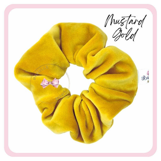 BaBelle Bows Hair Accessories Mustard Gold Flock Velvet Snag Free Hair Scrunchies