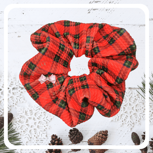 BaBelle Bows Hair Accessories Red and Green Chequered Tartan Snag Free Hair Scrunchies