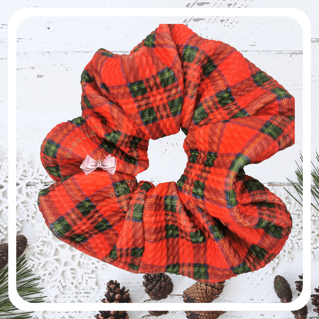 BaBelle Bows Hair Accessories Red and Green Chequered Tartan Snag Free Hair Scrunchies