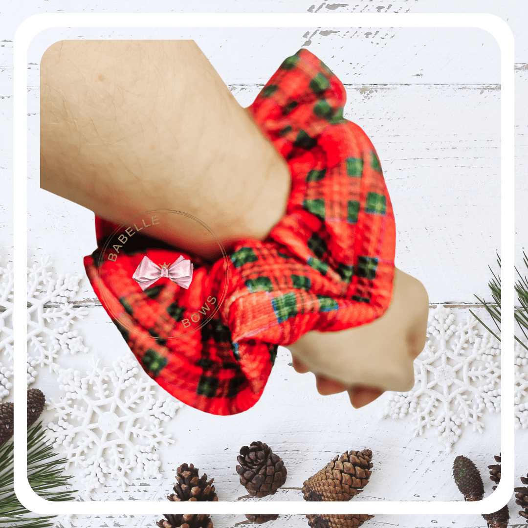 BaBelle Bows Hair Accessories Red and Green Chequered Tartan Snag Free Hair Scrunchies