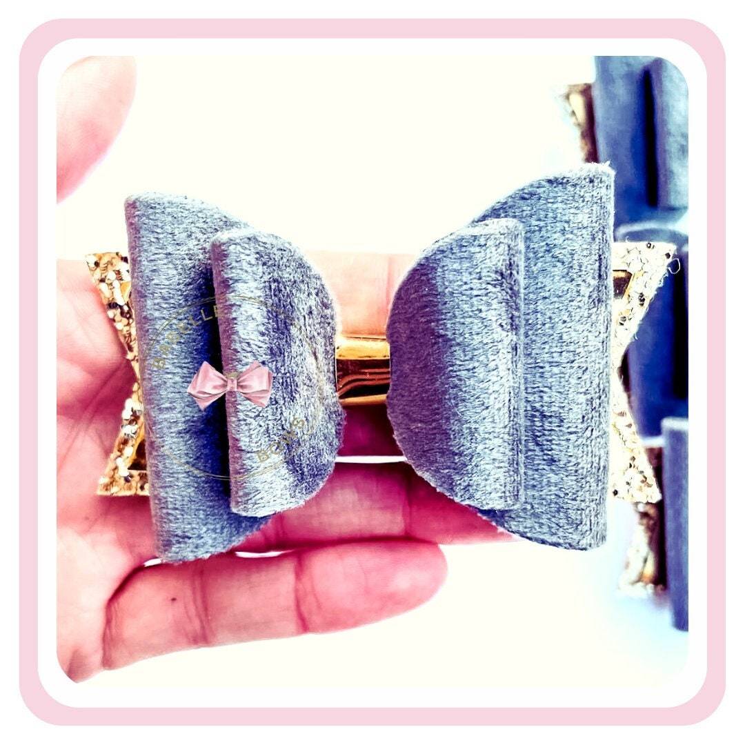 BaBelle Bows Hair Claws & Clips Grey Crushed Velvet Super Soft Hair Bow