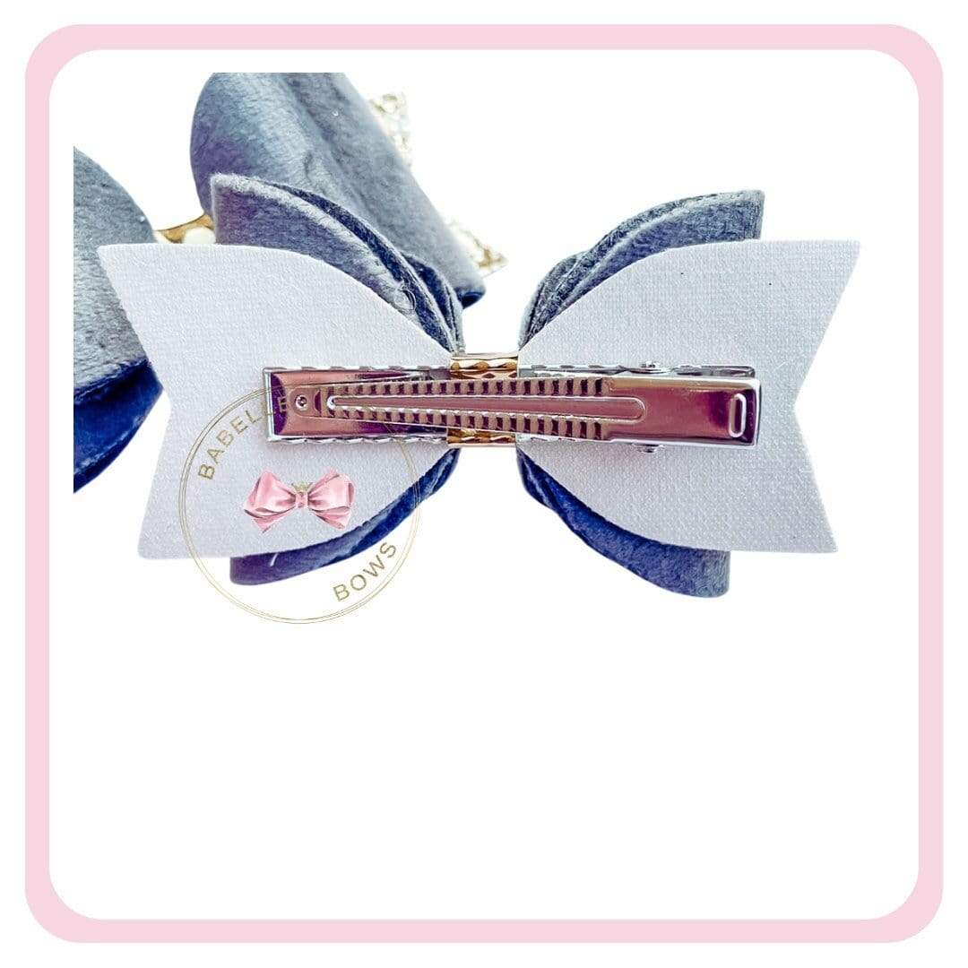 BaBelle Bows Hair Claws & Clips Grey Crushed Velvet Super Soft Hair Bow