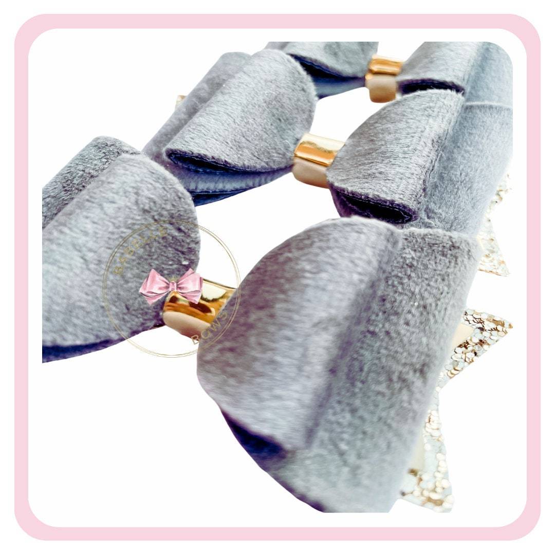 BaBelle Bows Hair Claws & Clips Grey Crushed Velvet Super Soft Hair Bow