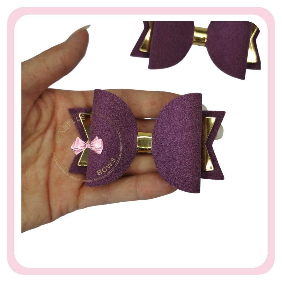 BaBelle Bows Hair Claws & Clips Purple and Gold Faux Suede Hair Bow